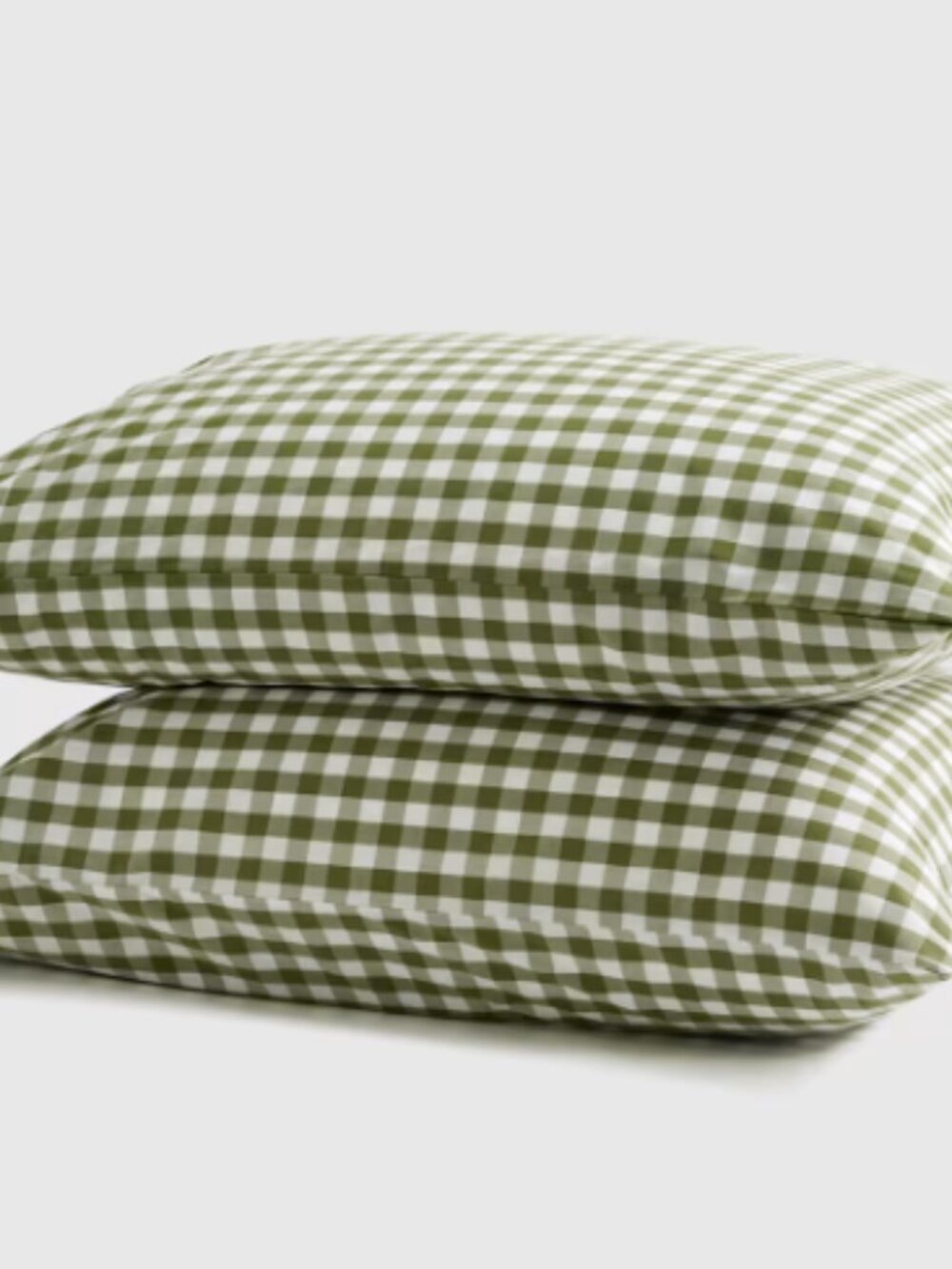 Quince Organic Crisp Percale Gingham Pillowcase Set Olive King NEW